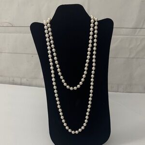 RMN Roman Elegant 60” Faux Pearl Necklace Hand knotted Pinkish Hue Old Money